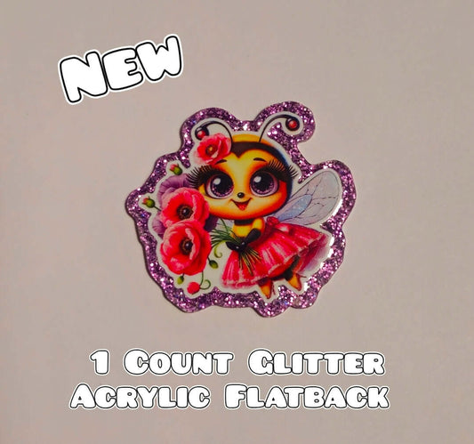 Glitter Acrylic Flatback- Acrylic Planer Resin Charm- Bee