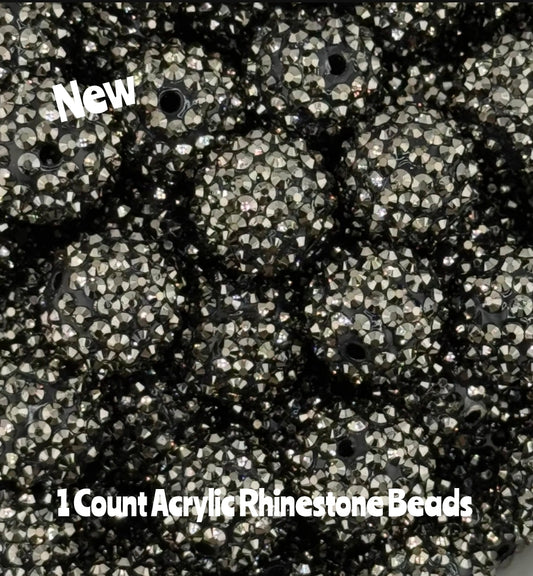 New 1 Count Acrylic Rhinestone Beads 2 Sizes Gun Metal Black