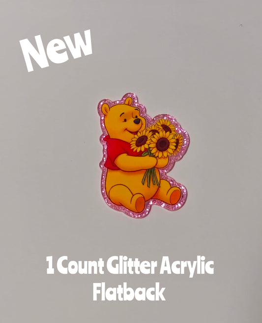 New 1 Count Glitter Acrylic Flatback Pooh Bear