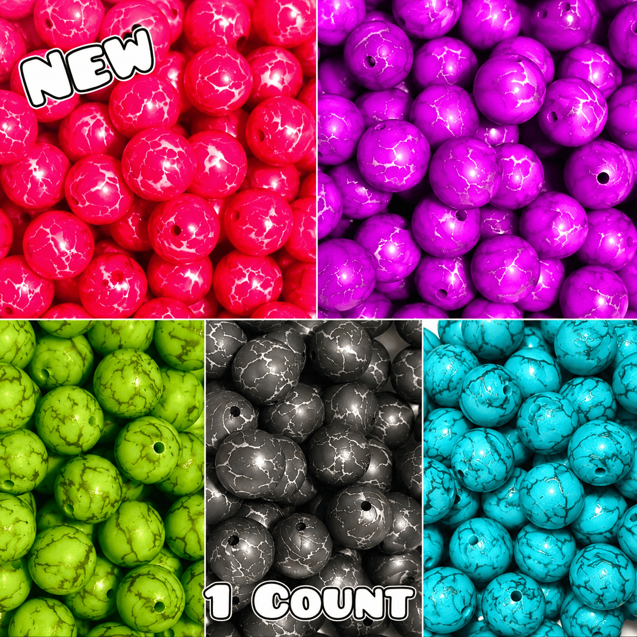 New 1 Count 15mm printed silicone beads Lightning Bolt Crackle