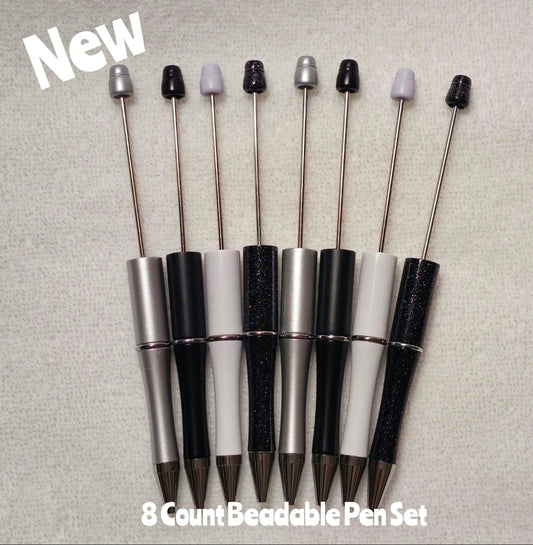 New 8 Count Plastic Beadable Pen DIY Beadable Craft Supplies