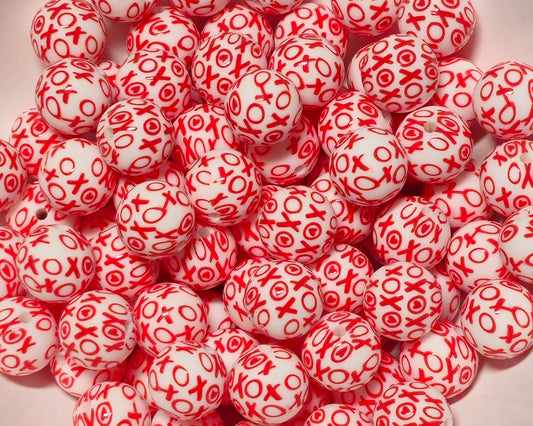 New 1 Count 15mm printed XOXO Silicone Beads