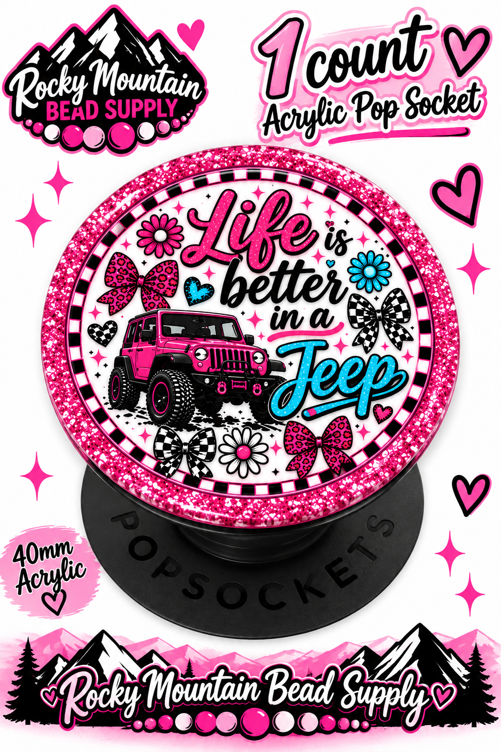 New 1 Count Completed Exclusive Design Wholesale Acrylic Flatback Phone Pop Socket