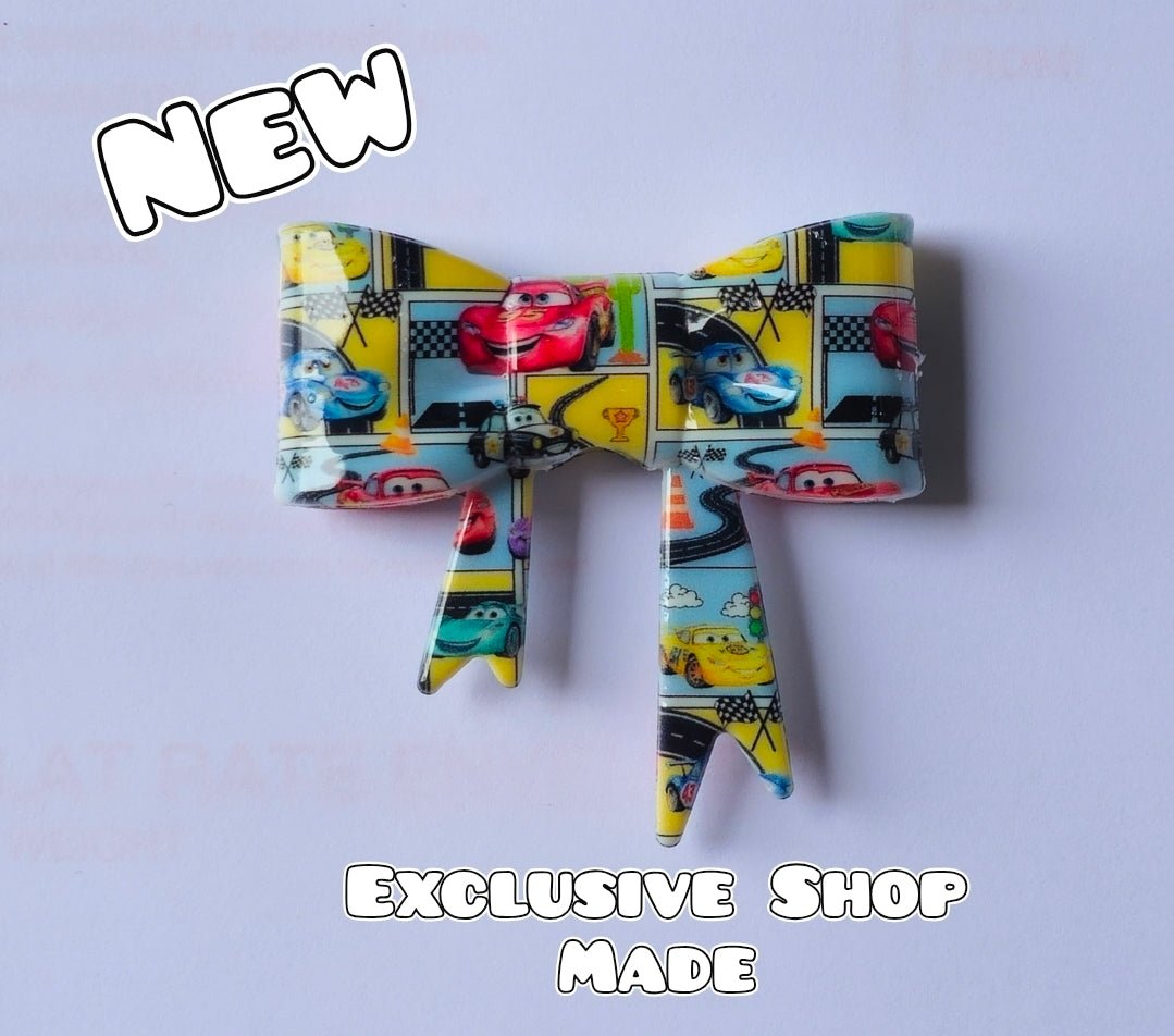 1 Count Character Cars Large Silicone Bow Bead GLOSSY SHINY FINISH- Exclusive New Release