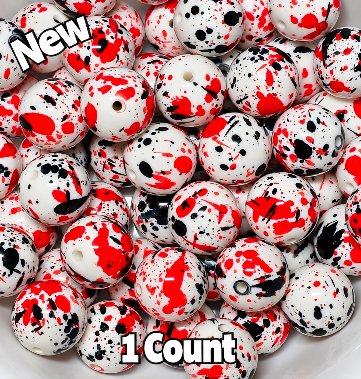 1 count acrylics 20mm red black splatter
