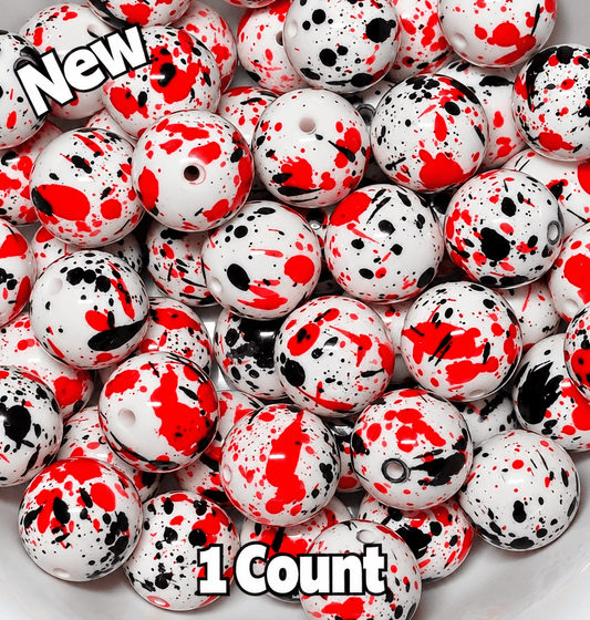 1 count acrylics 20mm red black splatter