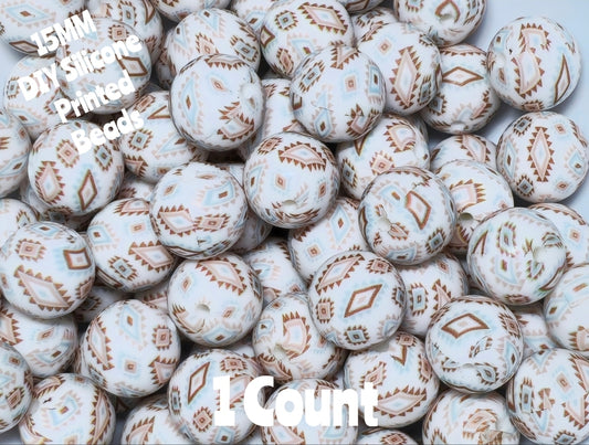 New 1 Count 15mm Printed Country Western Aztec Neutral DIY beads