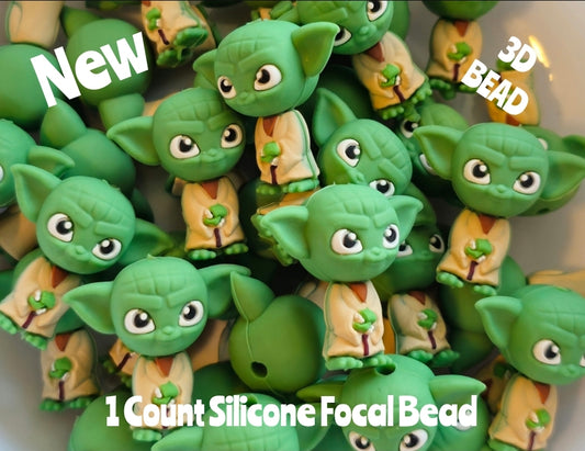 New 3D Silicone Yoda Focal Beads 1 Count DIY Bead Supplies