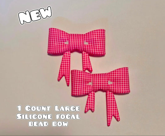 1 Count Large Silicone Printed Bow Focal Beads. Bow beadable accessories