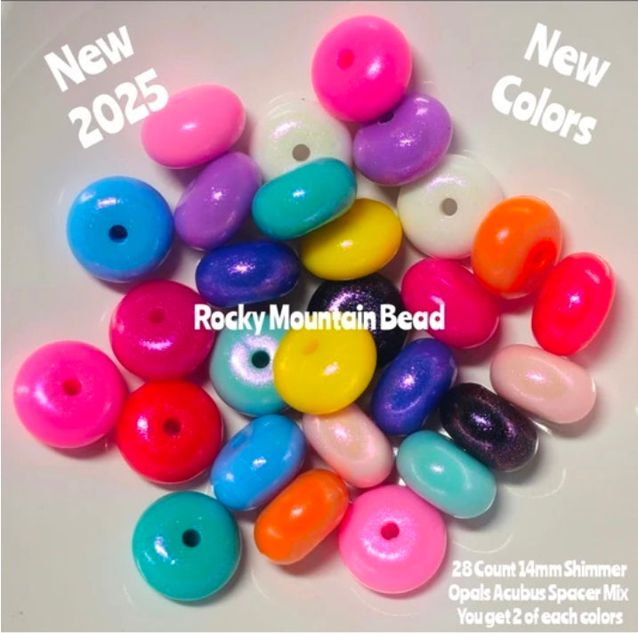 New 28 Count Mix Colors 14mm Silicone OPAL Acubus Spacer Beads Mix Craft Supplies