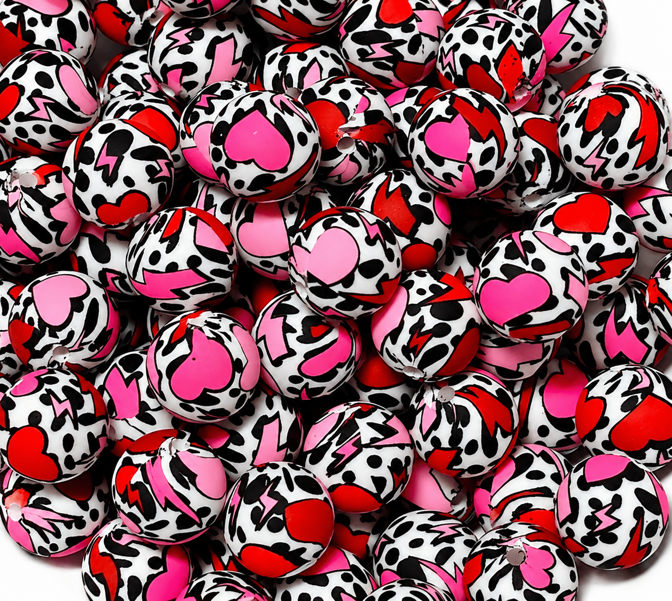 New 15mm printed Cow Hearts 1 count Silicone Beads