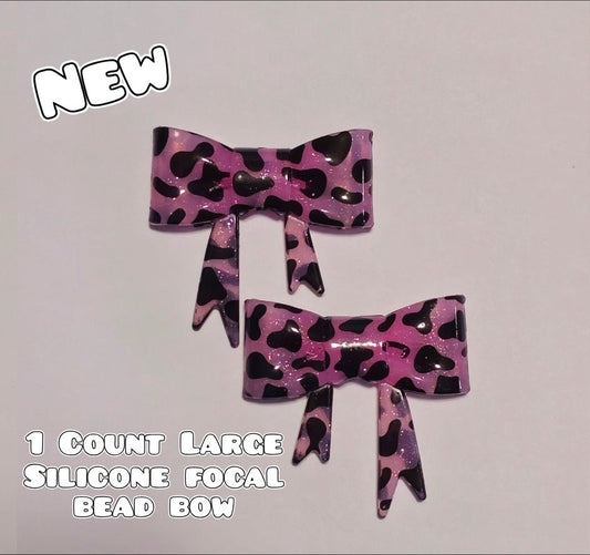1 Count Large Silicone Printed Bow Focal Beads. Bow beadable accessories. Shimmer Glossy Finish
