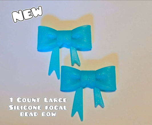 1 Count Large Silicone Printed Bow Focal Beads. Bow beadable accessories. Glitter Teal