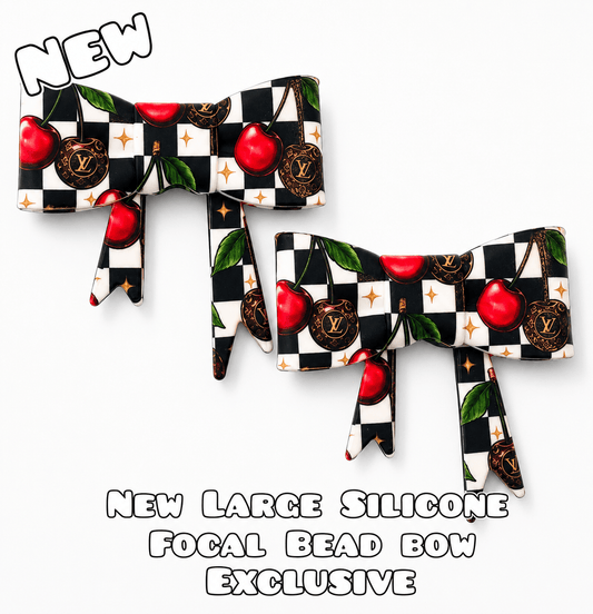 1 Count New Release Silicone Focal Bead Bow LV Brown Black