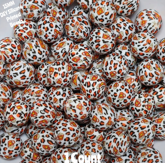 New 1 Count DIY Silicone Beads 15mm printed Pumpkin Latte Beads Beadable Accessories