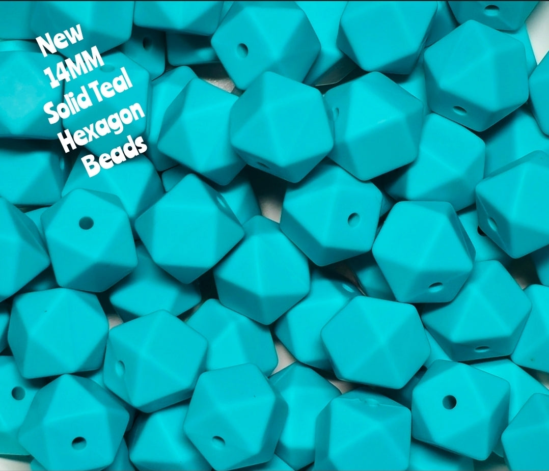 1 Count DIY Beads 14MM Solid Teal Hexagon Beads