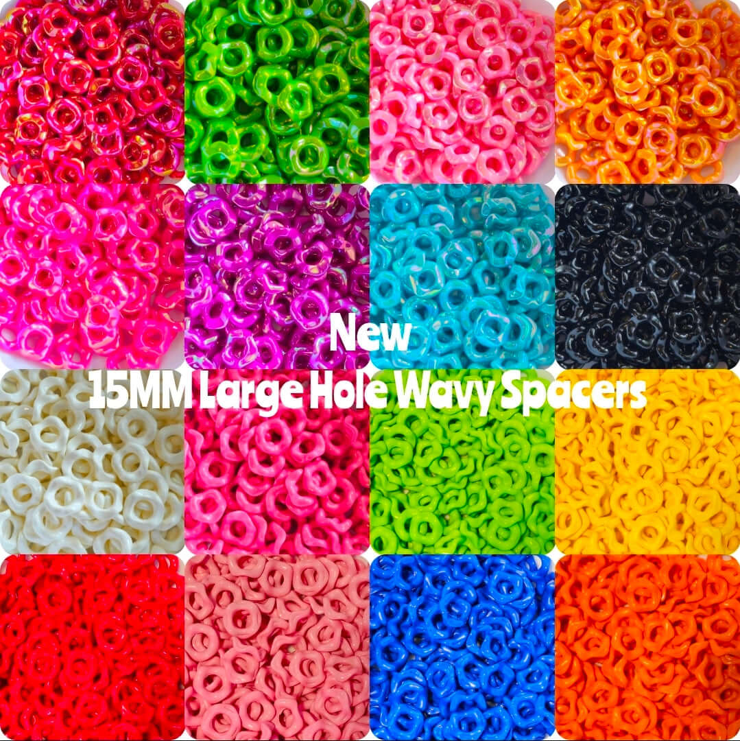 New Colors 15MM Popular Acrylic Large HOLE Wavy Spacers Beads 5 Count FITS ANY AND ALL BEADABLES