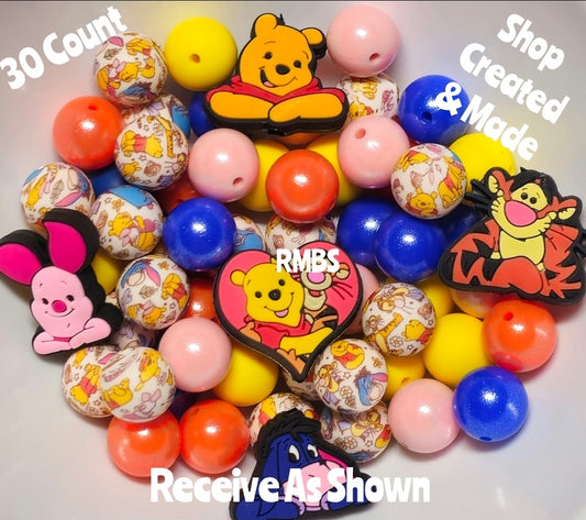 Pooh & Friends Silicone Bead Mix DIY Craft Supplies 25 Count 15mm