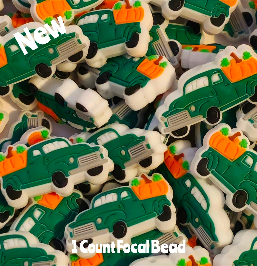 Clearance Fall Green Pumpkins Truck Focal Beads 1 Count DIY Bead Supplies