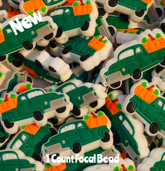 Clearance Fall Green Pumpkins Truck Focal Beads 1 Count DIY Bead Supplies