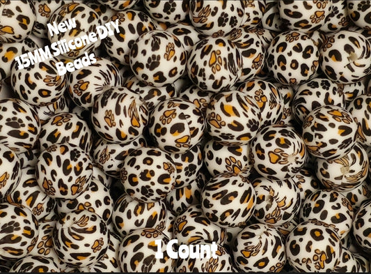 New 1 Count DIY Silicone Beads 15mm printed bronze paw print beadable accessories