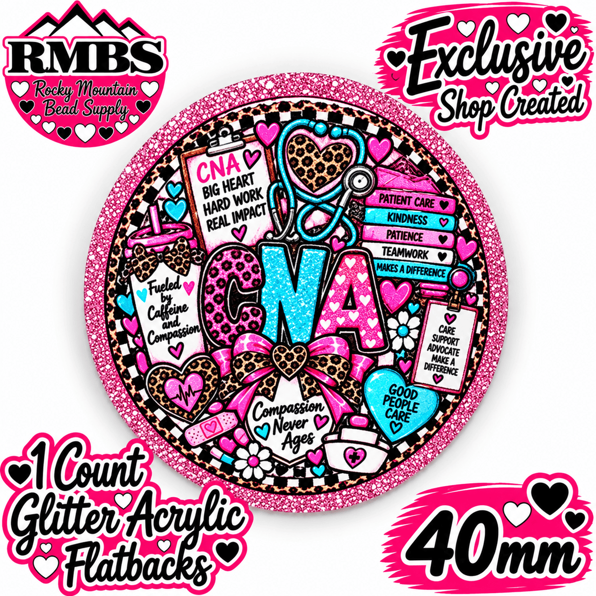 Exclusive 1 Count Custom Exclusive Glitter Acrylic Flatback 40mm CNA 2
