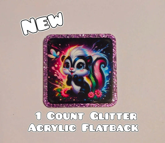 Glitter Acrylic Flatback- Acrylic Planer Resin Charm- Skunk