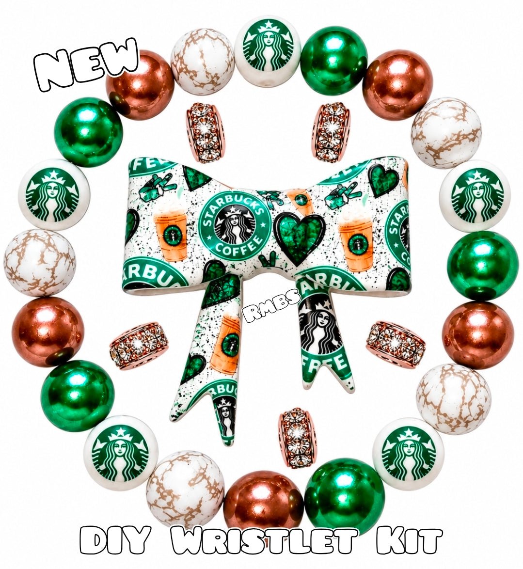New 1 Count DIY Deluxe Beadable Wristlet Kit Luxury Starbucks Green