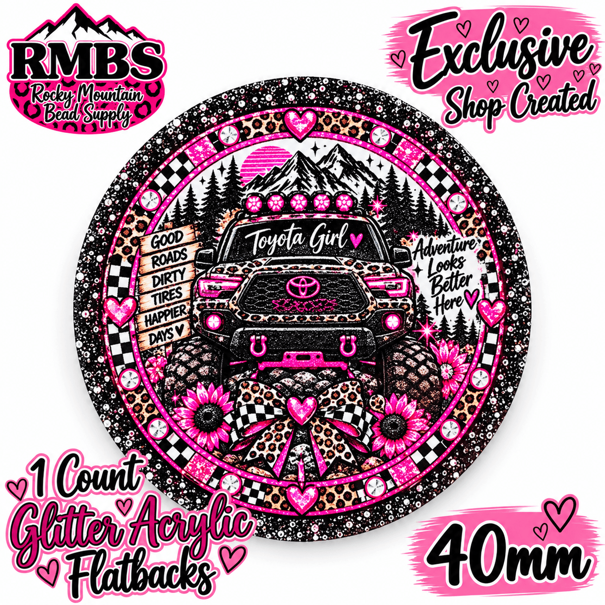 Exclusive 1 Count Custom Exclusive Glitter Acrylic Flatback 40mm TOYOTA GIRL