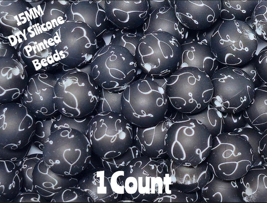 New 1 Count 15mm Printed Medical Sethoscope DIY beads