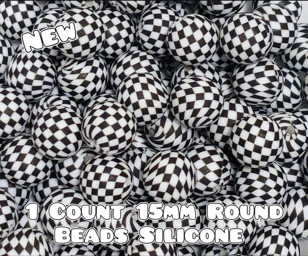 Nuevas cuentas de silicona impresas de 15 mm (1 unidad) A CUADROS NEGROS