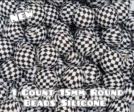 Nuevas cuentas de silicona impresas de 15 mm (1 unidad) A CUADROS NEGROS