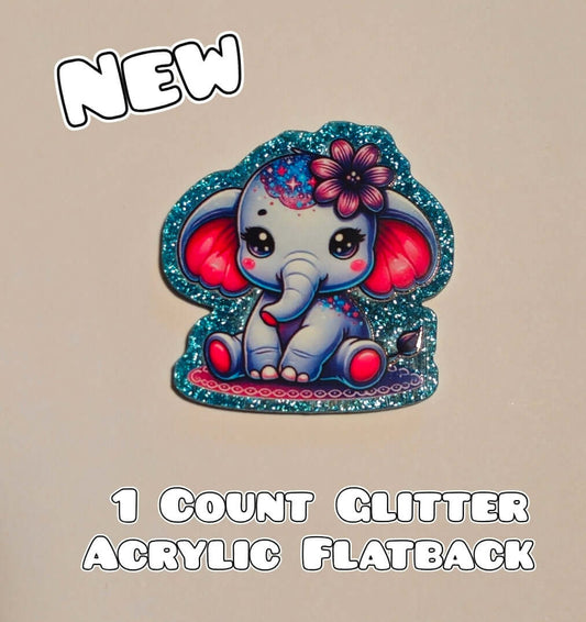 Glitter Acrylic Flatback- Acrylic Planer Resin Charm- Elephant