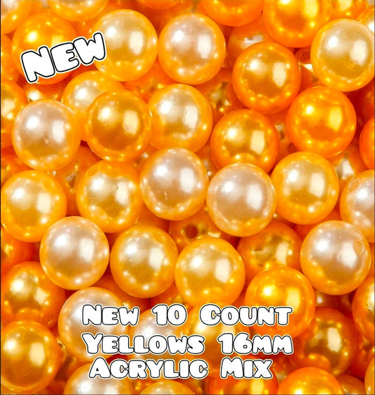 New Matte Pearl Yellows ACRYLIC SHIMMER Beads Craft Supplies 16MM 10 Count MIX