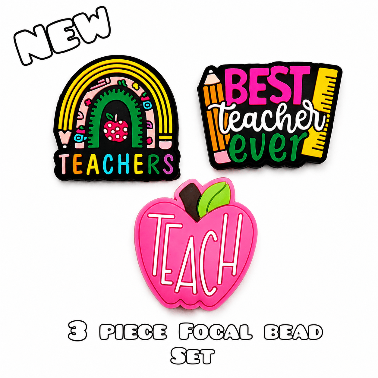 New 3 Count School Teacher Focal Bead Set