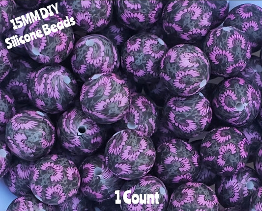 New 1 Count DIY Silicone Beads 15mm printed country western pink flowers beadable accessories