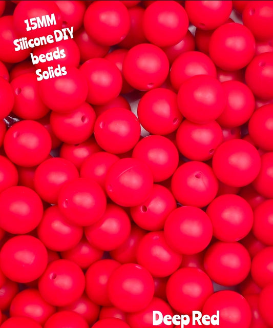 15mm DIY Silicone Beads Solids 1 Count Deep Red