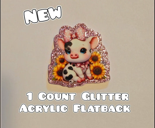 Glitter Acrylic Flatback- Acrylic Planer Resin Charm- Cow