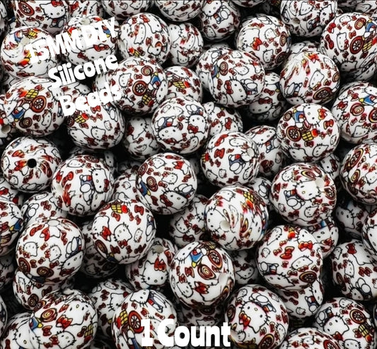 New 1 Count DIY Silicone Beads 15mm printed Character Hello Kitty Beads Beadable Accessories