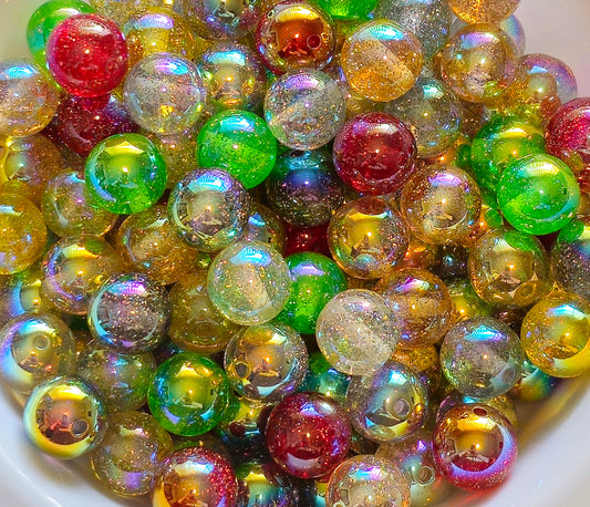 NEW 10 Count Acrylic Beads Craft Supplies UV Opal Shimmer Mix Of Colors 16MM