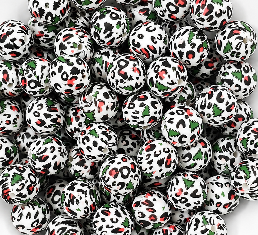 New 1 Count DIY Silicone Beads 15mm printed Christmas leopard trees