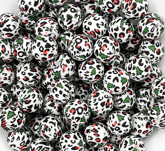 New 1 Count DIY Silicone Beads 15mm printed Christmas leopard trees