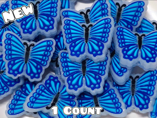 New 1 Count Focal Bead Blue Glitter Butterfly
