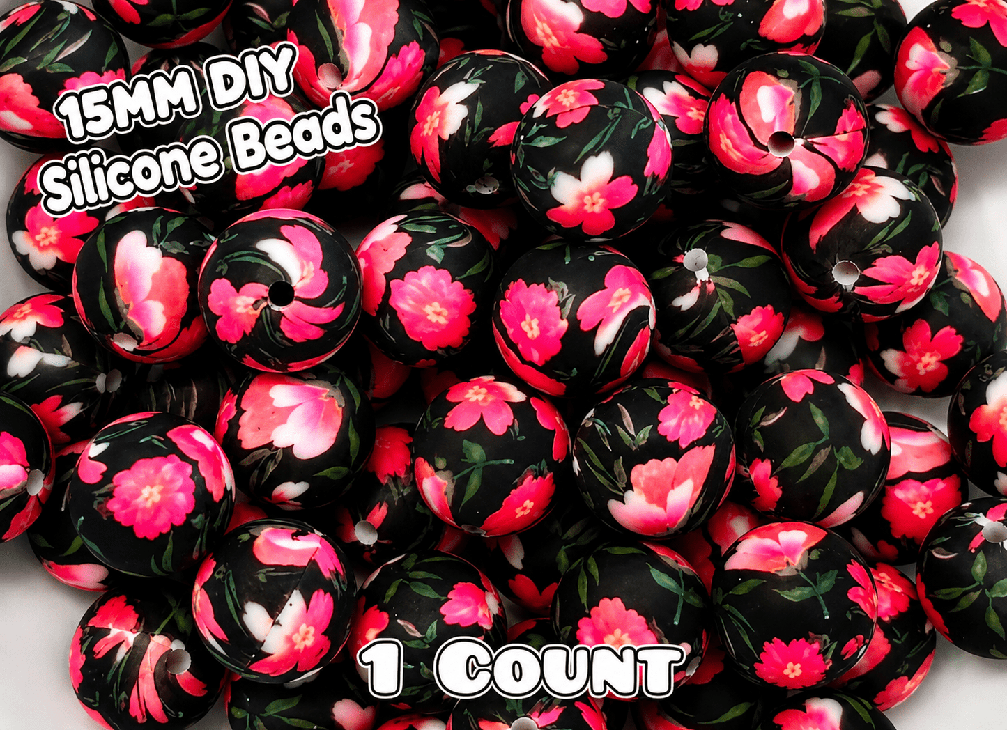 New 1 Count DIY Silicone Beads 15mm printed Sexy Intrigued Floral