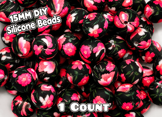 New 1 Count DIY Silicone Beads 15mm printed Sexy Intrigued Floral