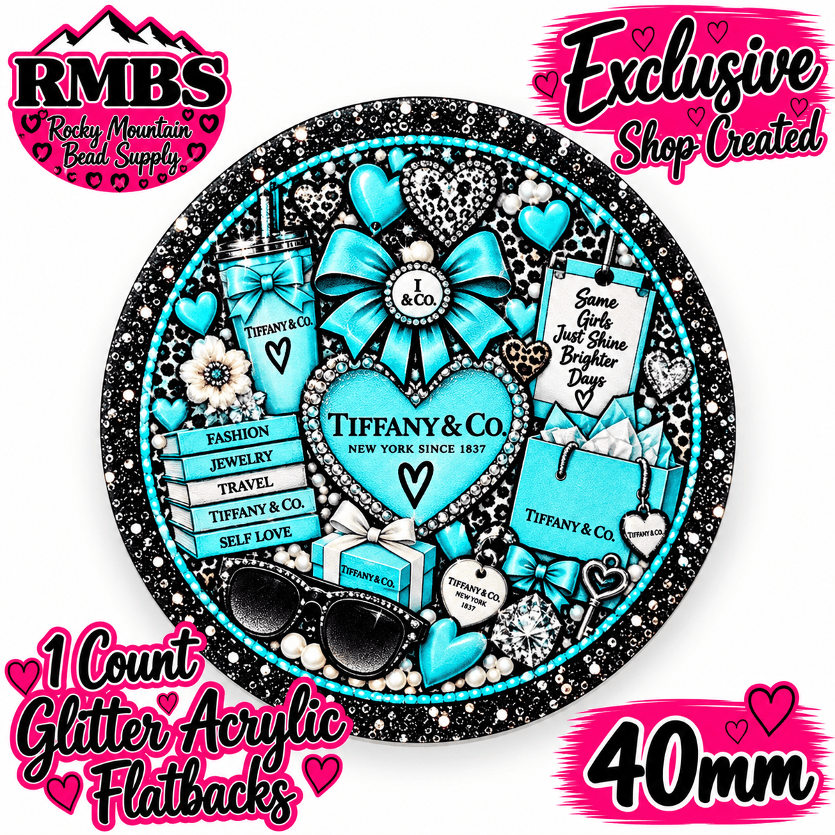 Exclusive 1 Count Custom Exclusive Glitter Acrylic Flatback 40mm TIFFANY 2