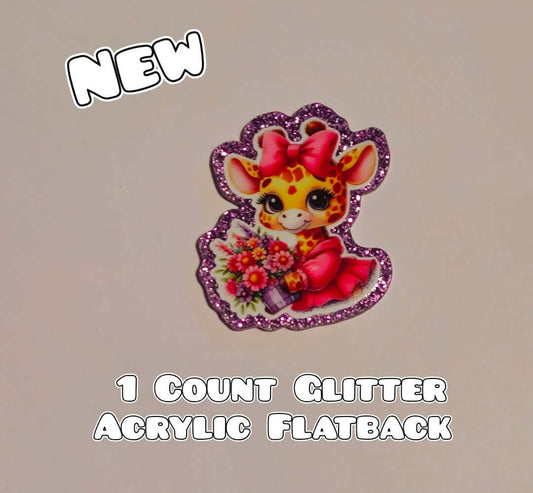 Glitter Acrylic Flatback- Acrylic Planer Resin Charm- Giraffe