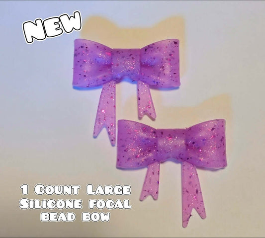 1 Count Large Silicone Printed Bow Focal Beads. Bow beadable accessories. Glitter Purple