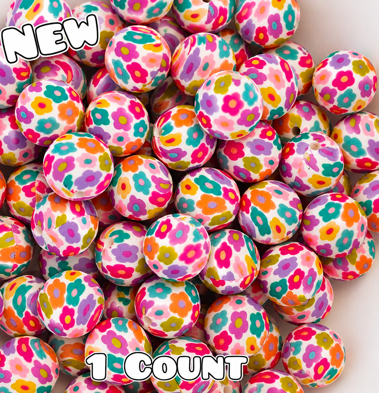 New 1 Count DIY Silicone Beads 15mm printed Flower Power
