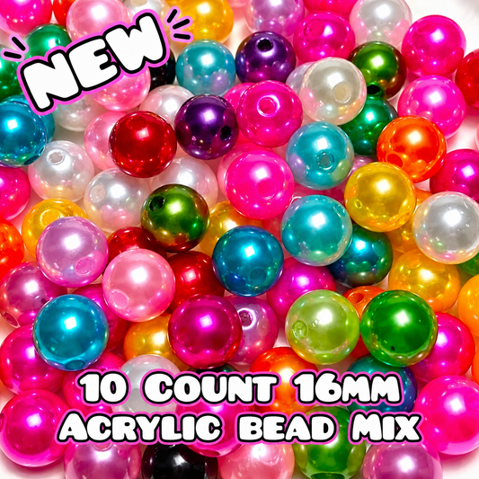 New 10 Count Acrylic 16mm Beads Multi Color Mix Pearl